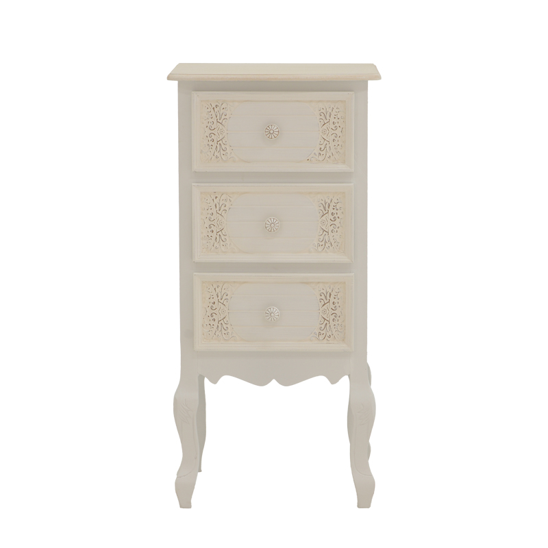 Κομοδίνο Pazlen Inart mdf σε λευκή αντικέ απόχρωση 40x34.5x82εκ