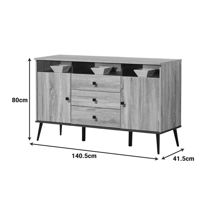 Μπουφές Zezan pakoworld σε sonoma-ανθρακί απόχρωση 140.5x41.5x80εκ