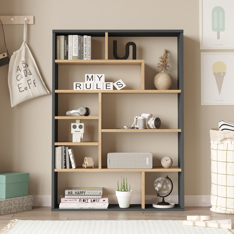 Βιβλιοθήκη Decora pakoworld σε φυσική-ανθρακί απόχρωση 90x22x123.6εκ