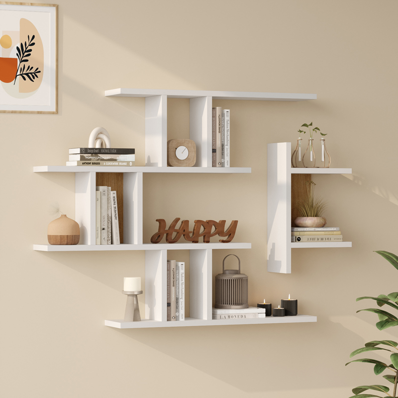 Ραφιέρα τοίχου Ledia pakoworld λευκό με oak 110,6x14,5x78εκ