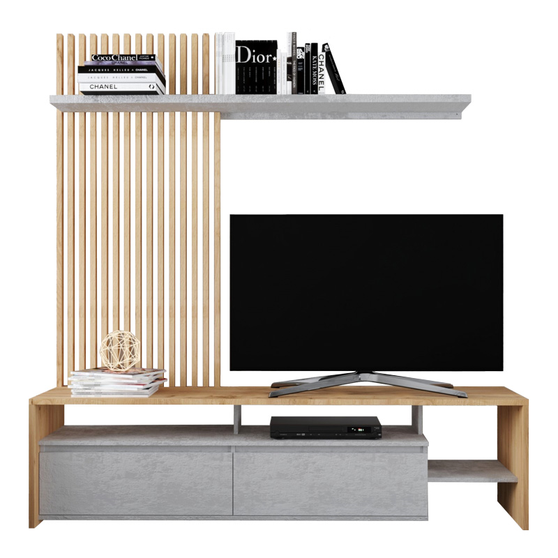 Σύνθετο σαλονιού Neo pakoworld σε oak-γκρι απόχρωση 190x40x200εκ
