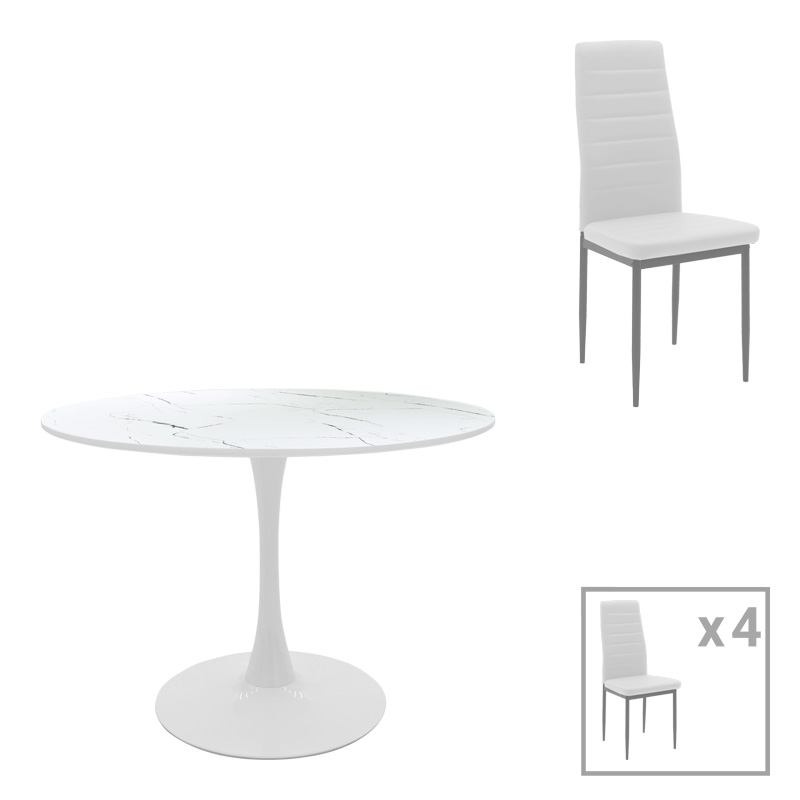 Τραπεζαρία Balou-Parker pakoworld σετ 5τεμ λευκό Φ120x73εκ