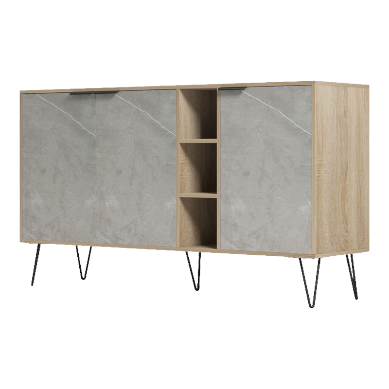 Μπουφές Balain pakoworld sonoma-γκρι μπεζ όψη μαρμάρου 142x35.5x83εκ