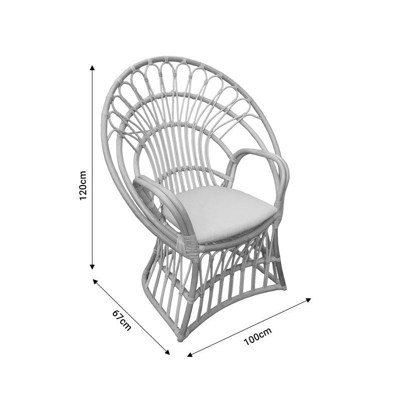 Πολυθρόνα Boloni Inart με μπεζ μαξιλάρι-φυσικό rattan 96x70x120εκ