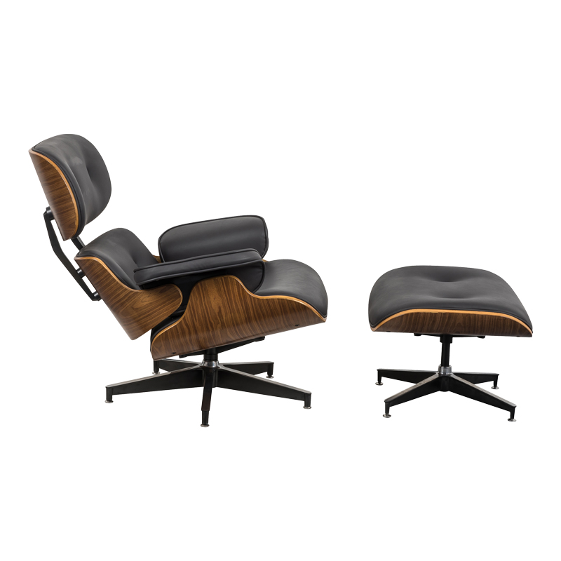 Πολυθρόνα-υποπόδιο relax Jenna pakoworld μαύρο pu- plywood καρυδί 82x92x82εκ