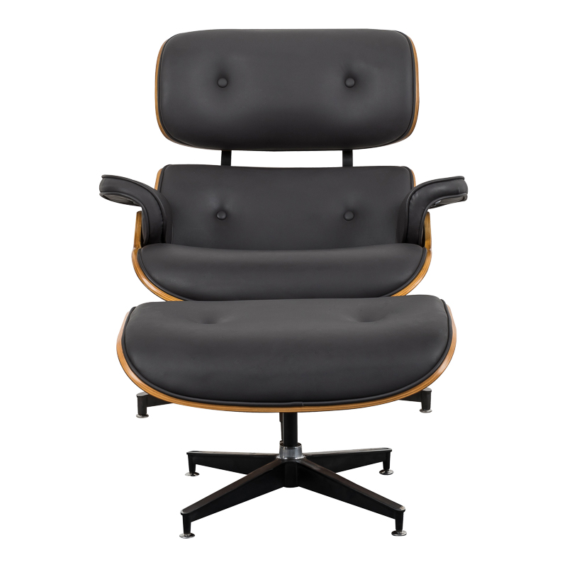 Πολυθρόνα-υποπόδιο relax Jenna pakoworld μαύρο pu- plywood καρυδί 82x92x82εκ
