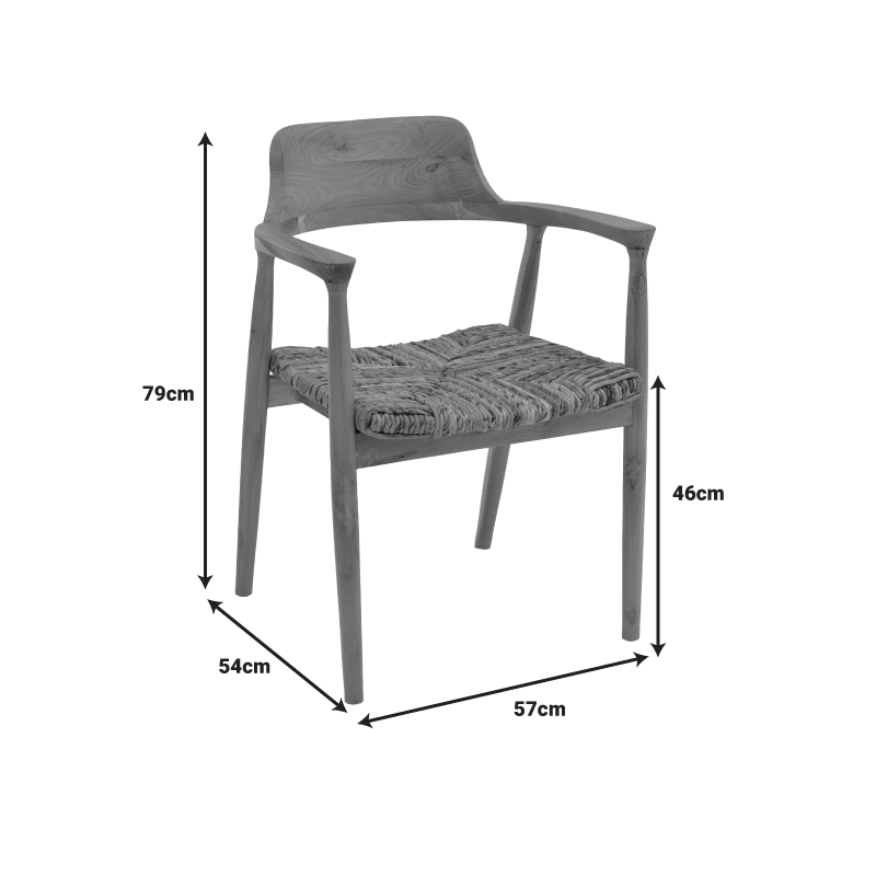 Πολυθρόνα Denverone pakoworld φυσικό teak ξύλο και ψάθα 57x54x79εκ