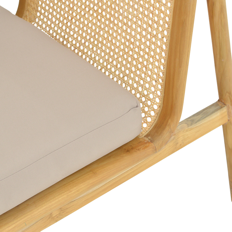 Πολυθρόνα Jenta pakoworld teak ξύλο με rattan σε φυσική απόχρωση και μπεζ μαξιλάρι 72x67x92εκ