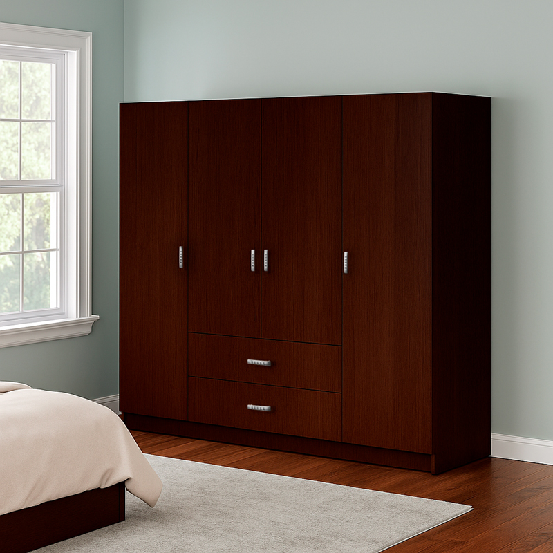 Ντουλάπα τετράφυλλη Royal pakoworld με συρτάρια wenge 200x58x177εκ