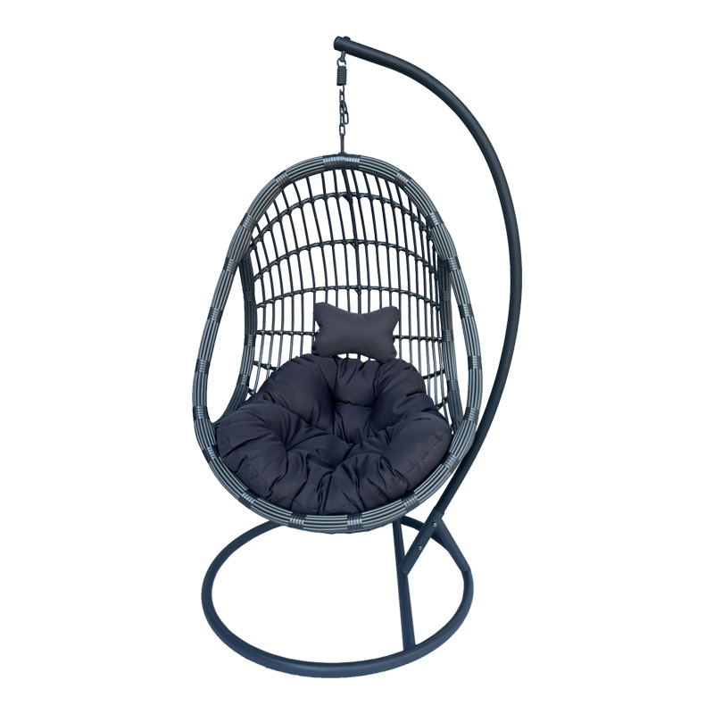 Κούνια φωλιά με βάση Cungo pakoworld μέταλλο ανθρακί pe rattan σε γκρι απόχρωση 125x105x195εκ
