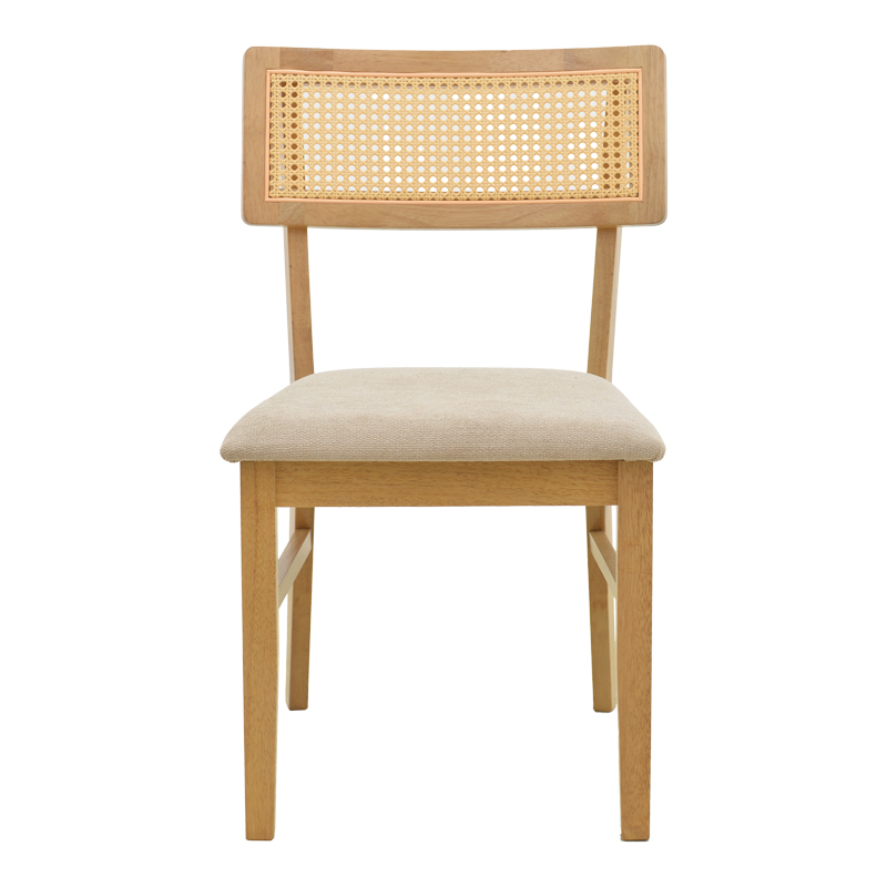 Καρέκλα Raffles pakoworld rubberwood με pe rattan και γκρι μπεζ ύφασμα 47x48x83.5εκ