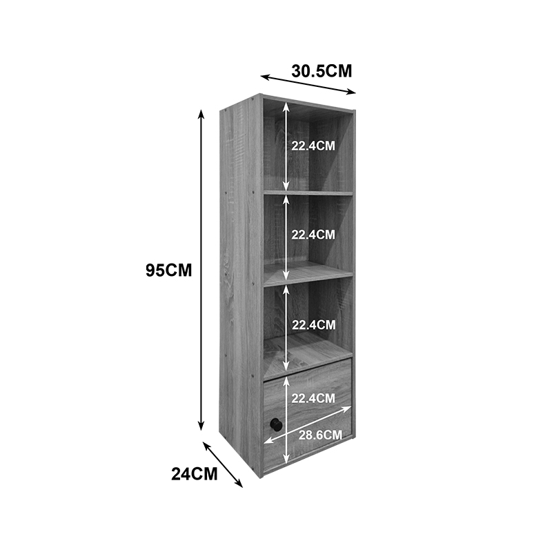 Βιβλιοθήκη-στήλη Lenobia pakoworld με ντουλάπι sonoma 30.5x24x95εκ