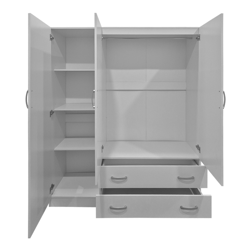Ντουλάπα τρίφυλλη με 2 συρτάρια Alvia pakoworld λευκή 150x51x180εκ