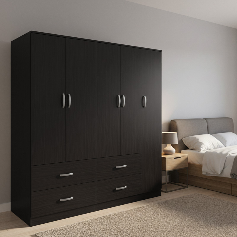 Ντουλάπα πεντάφυλλη με πατάρι Athos pakoworld wenge 170x42x240εκ