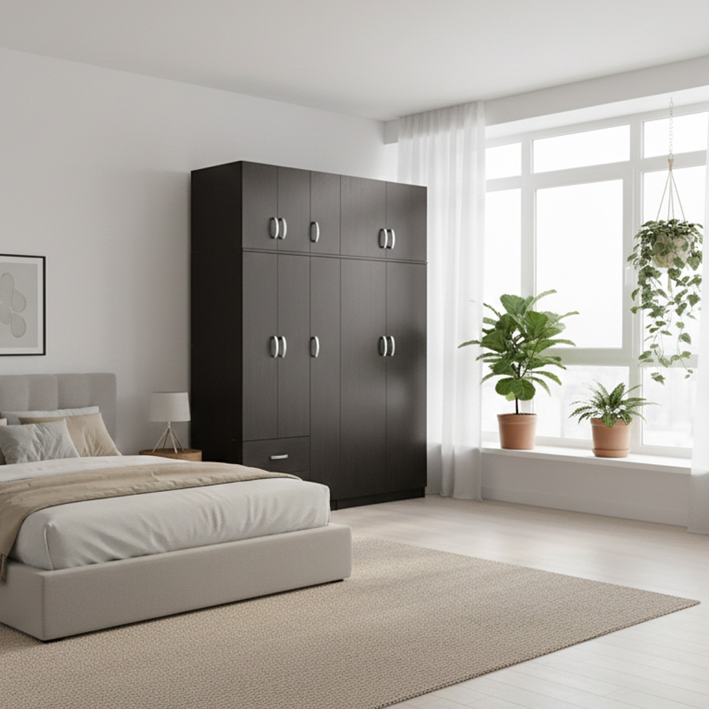 Ντουλάπα πεντάφυλλη με πατάρι Athos I pakoworld wenge 170x42x240εκ