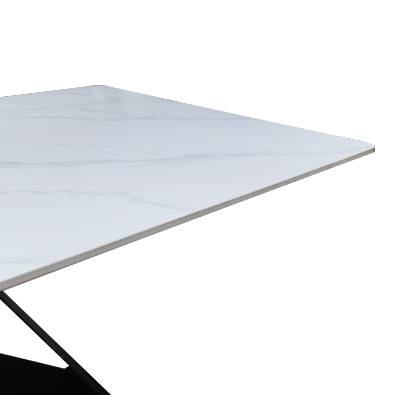 Τραπέζι Mapele pakoworld sintered stone λευκή όψη μαρμάρου με μαύρα μεταλλικά πόδια 180x90x75εκ